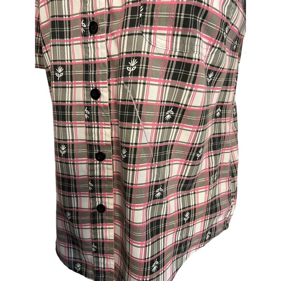 Adriana Delafield blouse medium short sleeve pink black pocket collar  FLAW - Picture 14 of 16